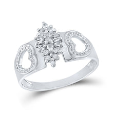  Sterling Silver Womens Round Diamond Heart Cluster Ring 1/8 Cttw