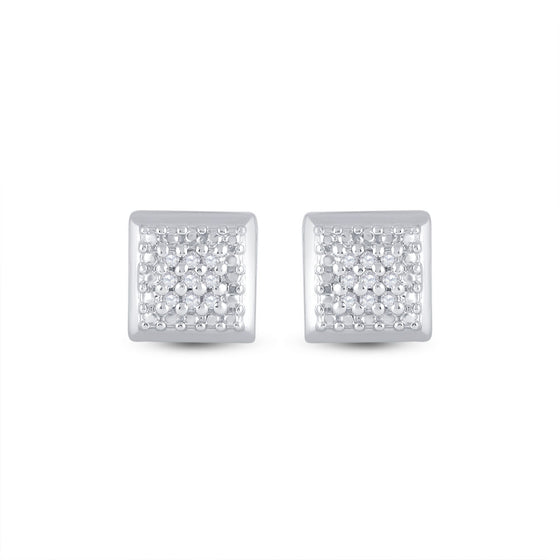 Sterling Silver Womens Round Diamond Square Earrings 1/10 Cttw