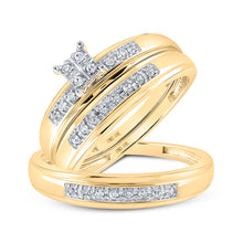  10k Yellow Gold His Hers Round Diamond Cluster Matching Wedding Set 1/5 Cttw