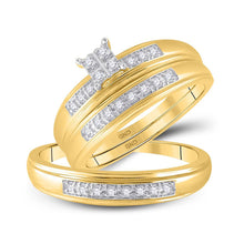  14k Yellow Gold His Hers Round Diamond Square Matching Wedding Set 1/5 Cttw
