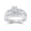 14k White Gold His Hers Round Diamond Cluster Matching Wedding Set 1/12 Cttw