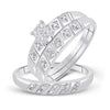 14k White Gold His Hers Round Diamond Cluster Matching Wedding Set 1/12 Cttw