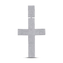  10k White Gold Mens Round Diamond Cross Charm Pendant 1 Cttw