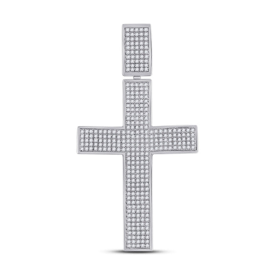 10k White Gold Mens Round Diamond Cross Charm Pendant 1 Cttw