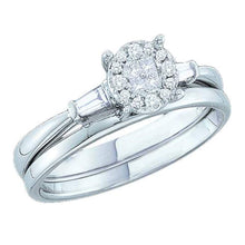  14k White Gold Princess Diamond Bridal Wedding Ring Band Set 1/4 Cttw