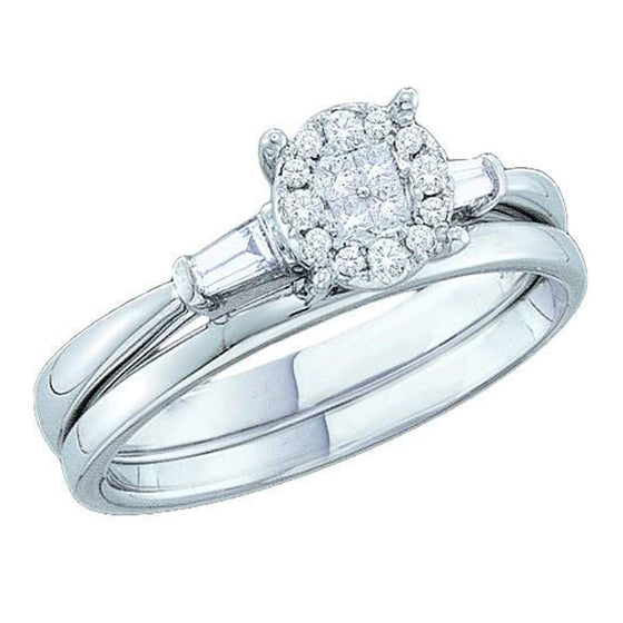 14k White Gold Princess Diamond Bridal Wedding Ring Band Set 1/4 Cttw
