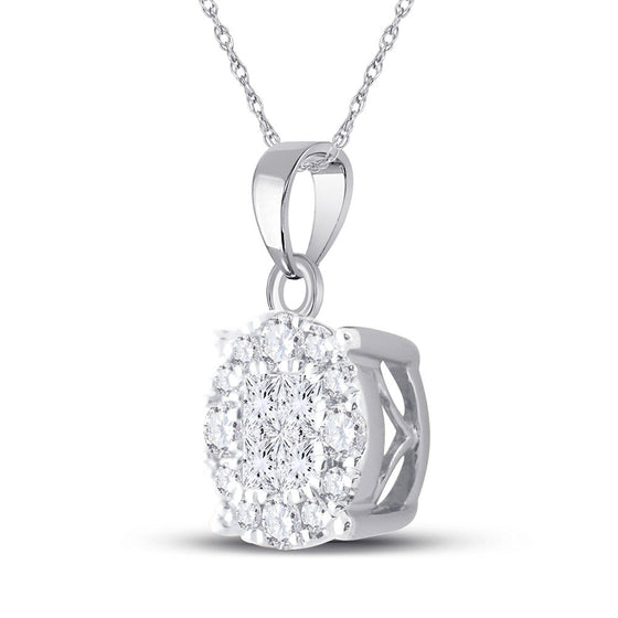 14k White Gold Womens Princess Diamond Fashion Cluster Pendant 1/2 Cttw
