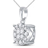 14k White Gold Womens Princess Diamond Cluster Pendant 1/4 Cttw