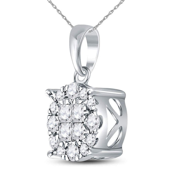 14k White Gold Womens Princess Diamond Cluster Pendant 1/4 Cttw