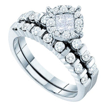  14k White Gold Princess Diamond Bridal Wedding Ring Band Set 7/8 Cttw