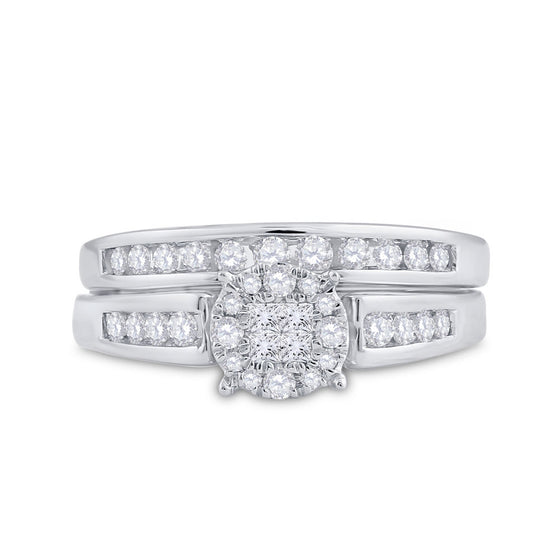 14k White Gold Princess Diamond Bridal Wedding Ring Band Set 1/2 Cttw
