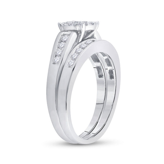 14k White Gold Princess Diamond Bridal Wedding Ring Band Set 1/2 Cttw