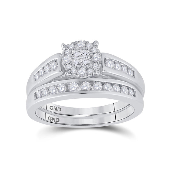 14k White Gold Princess Diamond Bridal Wedding Ring Band Set 1/2 Cttw