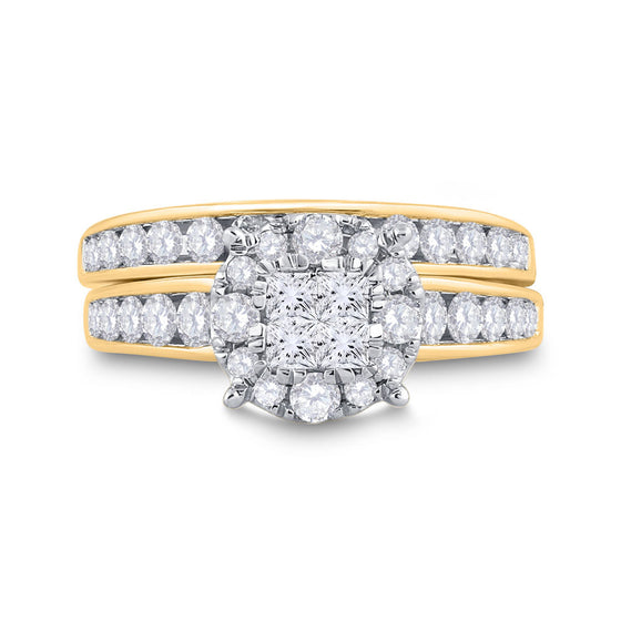 14k Yellow Gold Princess Diamond Bridal Wedding Ring Band Set 1-3/8 Cttw