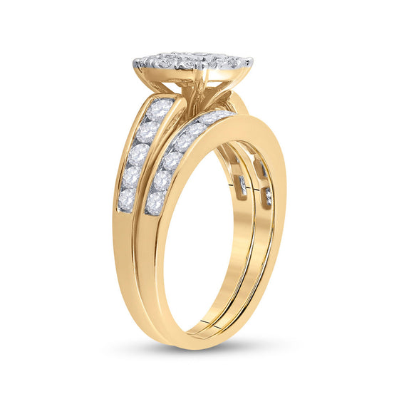 14k Yellow Gold Princess Diamond Bridal Wedding Ring Band Set 1-3/8 Cttw