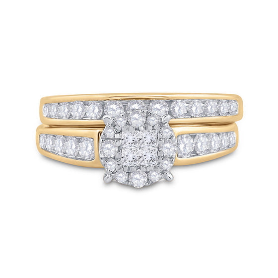 14k Yellow Gold Princess Diamond Bridal Wedding Ring Band Set 1 Cttw