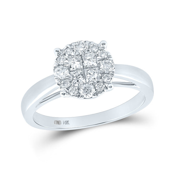 14k White Gold Princess Diamond Cluster Bridal Wedding Engagement Ring 1/2 Cttw