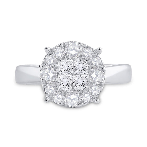 14k White Gold Princess Diamond Cluster Bridal Wedding Engagement Ring 1 Cttw