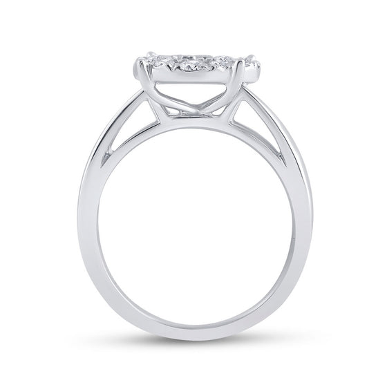 14k White Gold Princess Diamond Cluster Bridal Wedding Engagement Ring 1 Cttw