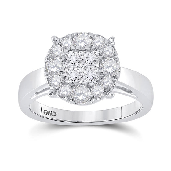 14k White Gold Princess Diamond Cluster Bridal Wedding Engagement Ring 1 Cttw