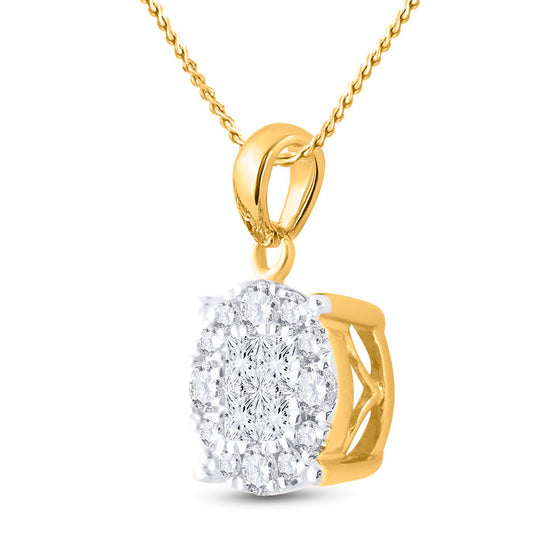 14k Yellow Gold Womens Princess Diamond Fashion Cluster Pendant 1/2 Cttw