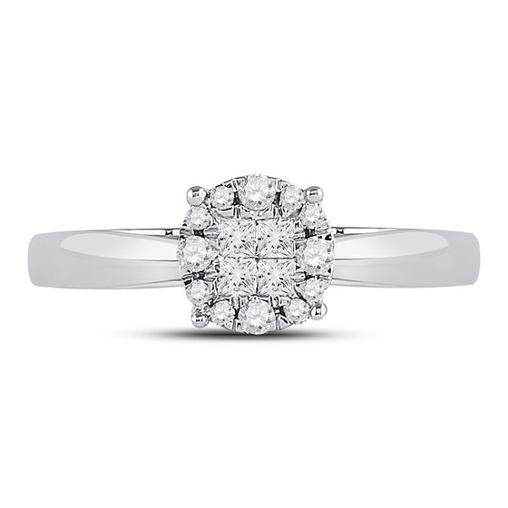 14k White Gold Princess Diamond Cluster Bridal Wedding Engagement Ring 1/4 Cttw