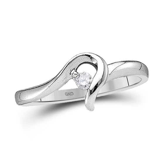 10k White Gold Womens Round Diamond Solitaire Promise Ring 1/20 Cttw