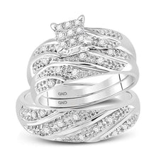  14k White Gold His Hers Round Diamond Square Matching Wedding Set 1/3 Cttw