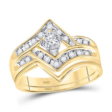  10k Yellow Gold Round Diamond Chevron Bridal Wedding Ring Band Set 1/4 Cttw