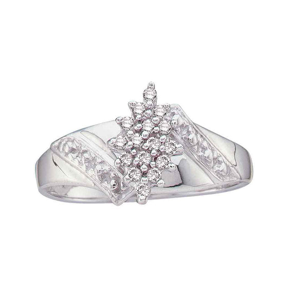 10k White Gold Womens Round Diamond Cluster Ring 1/10 Cttw