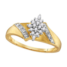  14k Yellow Gold Womens Round Diamond Oval Cluster Ring 1/10 Cttw