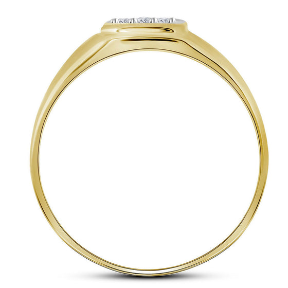 14k Yellow Gold Mens Round Diamond Brushed Cross Band Ring 1/20 Cttw
