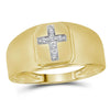 14k Yellow Gold Mens Round Diamond Brushed Cross Band Ring 1/20 Cttw
