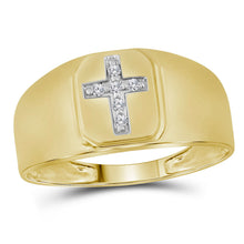  14k Yellow Gold Mens Round Diamond Brushed Cross Band Ring 1/20 Cttw