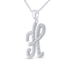 10k White Gold Womens Round Diamond Cursive Letter H Pendant 1/5 Cttw