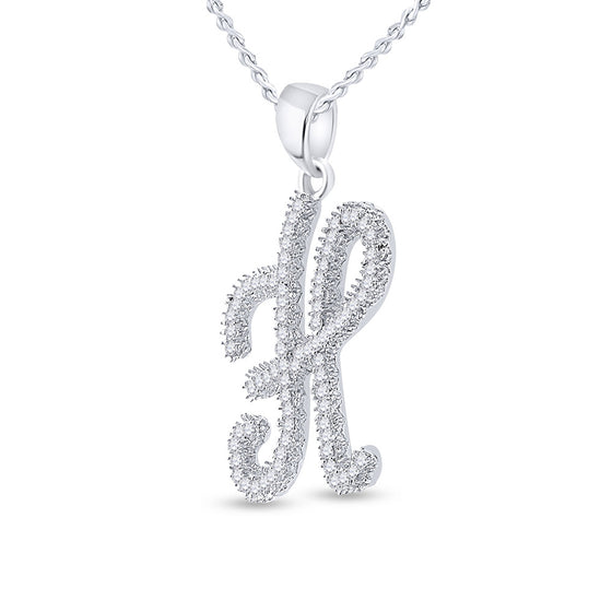 10k White Gold Womens Round Diamond Cursive Letter H Pendant 1/5 Cttw