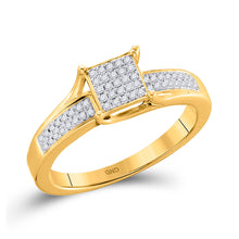 10k Yellow Gold Womens Round Diamond Elevated Square Cluster Ring 1/6 Cttw