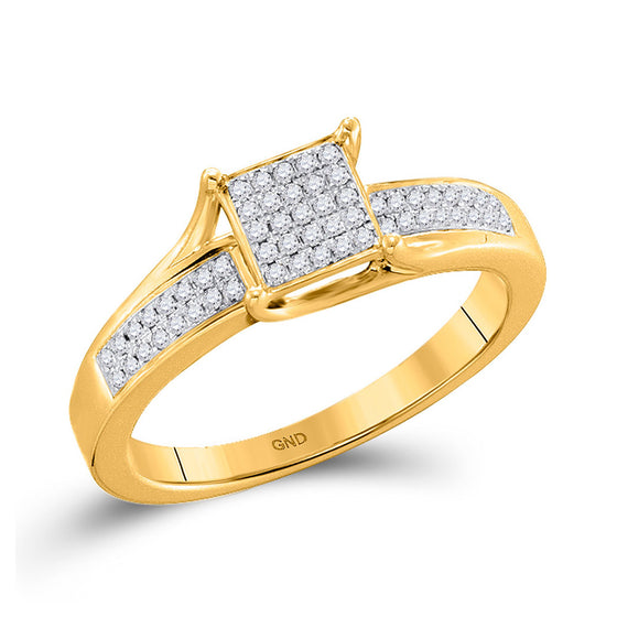 10k Yellow Gold Womens Round Diamond Elevated Square Cluster Ring 1/6 Cttw