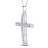 10k White Gold Womens Round Diamond Cross Pendant 1/12 Cttw