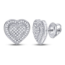  10k White Gold Womens Round Diamond Heart Earrings 1/4 Cttw