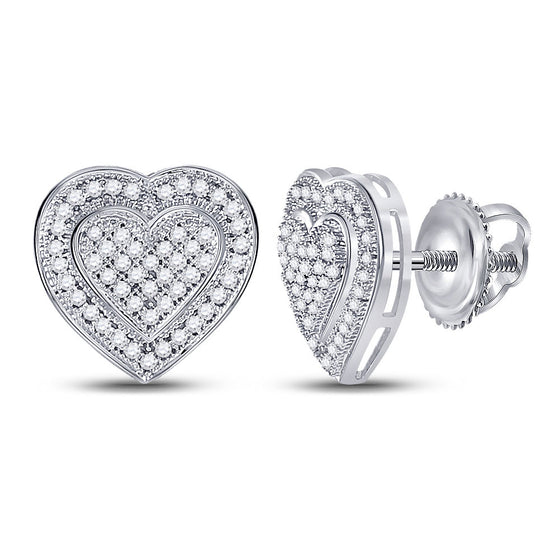10k White Gold Womens Round Diamond Heart Earrings 1/4 Cttw