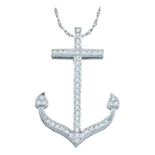 10k White Gold Womens Round Diamond Anchor Nautical Pendant 1/6 Cttw