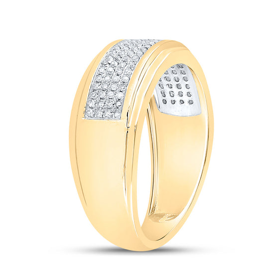 10k Yellow Gold Mens Round Diamond Band Ring 1/3 Cttw
