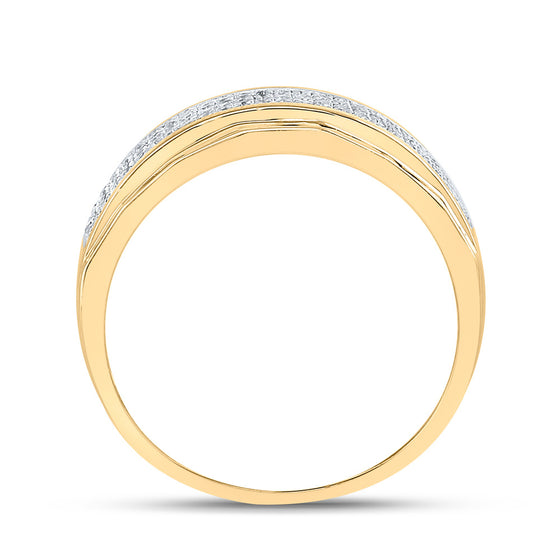10k Yellow Gold Mens Round Diamond Band Ring 1/3 Cttw