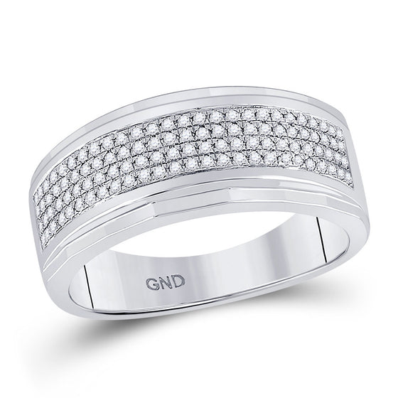 10k White Gold Mens Round Diamond Pave Band Ring 1/3 Cttw