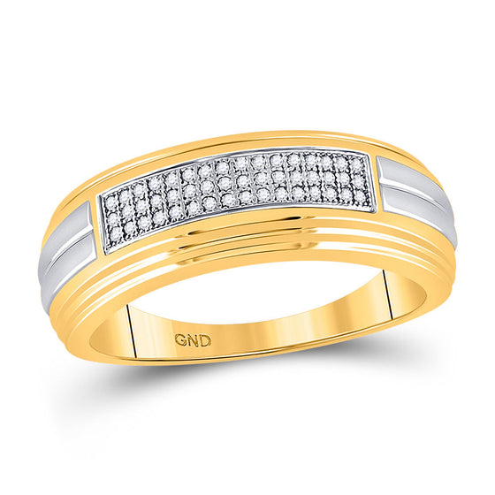 10k Two-tone Gold Mens Round Diamond Pave Band Ring 1/6 Cttw