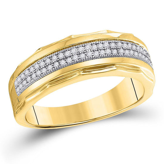 10k Yellow Gold Mens Round Diamond Wedding Scalloped Edge Band Ring 1/5 Cttw