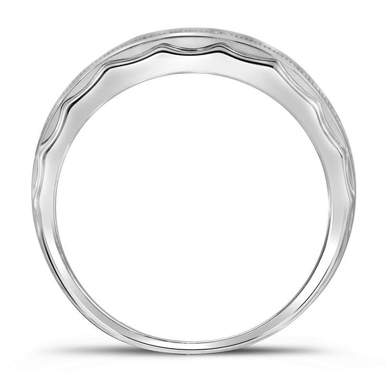 10k White Gold Mens Round Diamond Wedding Scalloped Edge Band Ring 1/5 Cttw