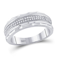 10k White Gold Mens Round Diamond Wedding Scalloped Edge Band Ring 1/5 Cttw