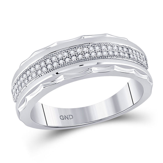 10k White Gold Mens Round Diamond Wedding Scalloped Edge Band Ring 1/5 Cttw